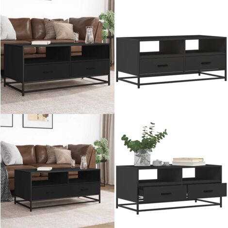 Mesa de centro madera de ingeniería y metal negro 100x50x45 cm - Madera de ingeniería - Metal negro