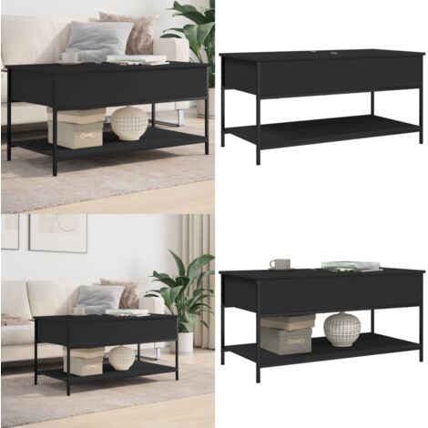 Mesa de centro madera de ingeniería y metal negro 100x50x50 cm - Madera de ingeniería - Metal