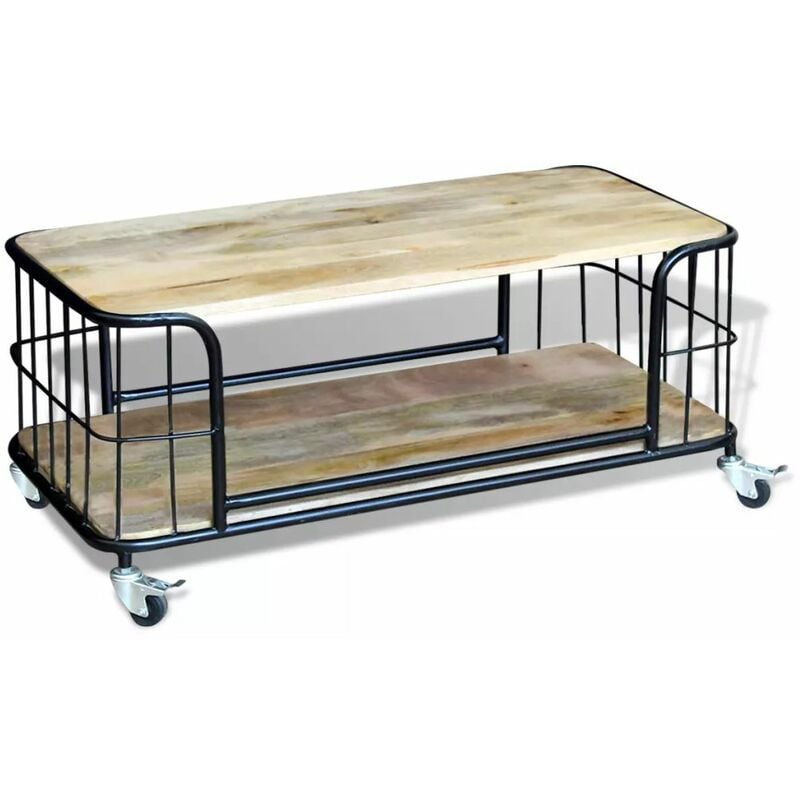 

Mesa de centro madera de mango maciza 100x50x35 cm