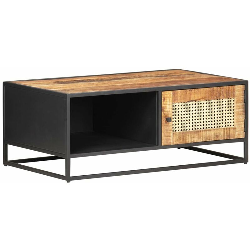 

Mesa de centro madera de mango rugosa y cana natural 90x50x35cm