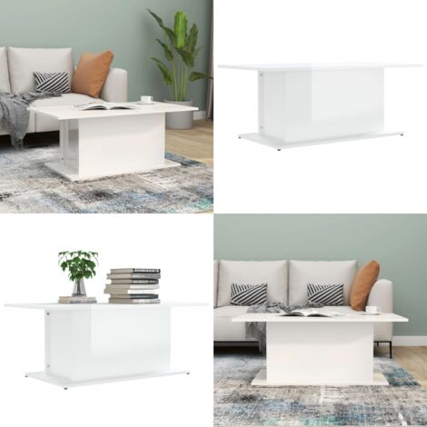 Mesa de centro madera ingeniería blanco brillo 102x55,5x40 cm - Mesa de centro de madera - Mesa de centro blanca