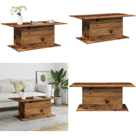 Mesa de centro madera ingeniería envejecida 102x55,5x40 cm - Madera envejecida - Mesa de madera