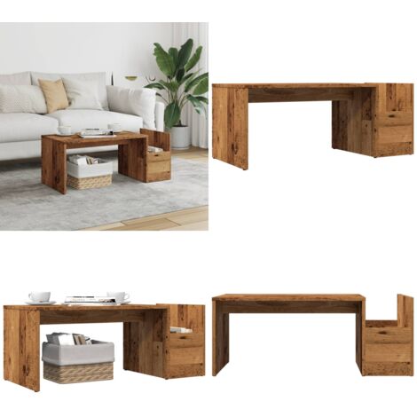 Mesa de centro madera ingeniería envejecida 90x45x35 cm - Madera envejecida - Mesa de centro madera