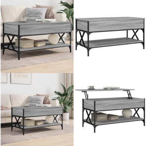 Mesa de centro madera ingeniería metal gris Sonoma 100x50x50 cm - Madera de ingeniería - Metal gris