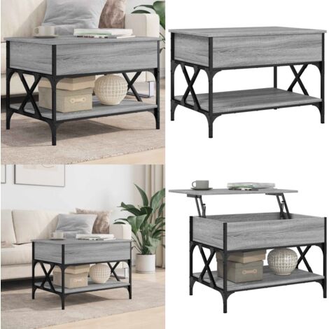 Mesa de centro madera ingeniería metal gris Sonoma 70x50x50 cm - Madera de ingeniería - Metal gris