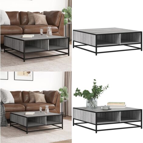 Mesa de centro madera ingeniería metal gris Sonoma 80x80x30 cm - Mesa de centro gris - Mesa de centro madera