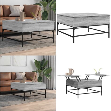 Mesa de centro madera ingeniería metal gris Sonoma 80x80x45 cm - Madera de ingeniería - Metal gris