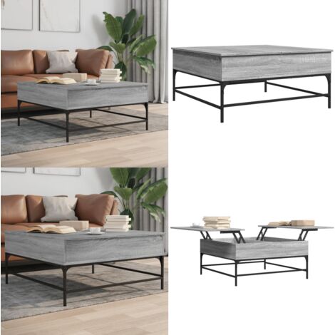 Mesa de centro madera ingeniería metal gris Sonoma 95x95x45 cm - Mesa de salón - Madera de ingeniería