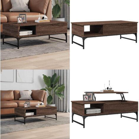 Mesa de centro madera ingeniería metal marrón 100x50x35 cm - Madera de ingeniería - Mesa de salón