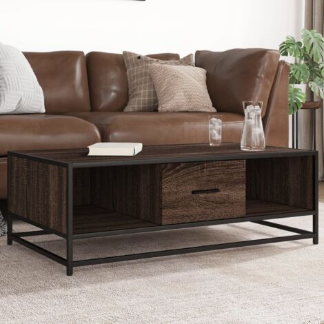 Mesa de centro madera ingeniería metal marrón 100x57x35 cm vidaXL
