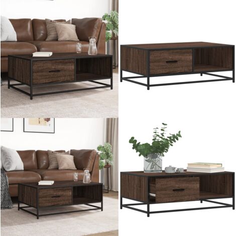 Mesa de centro madera ingeniería metal marrón 90x57x35 cm - Madera de ingeniería - Metal