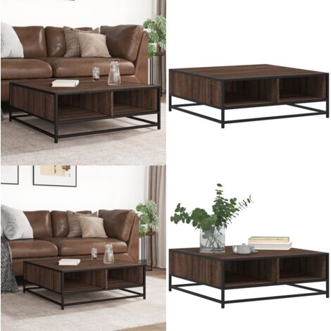 Mesa de centro madera ingeniería metal marrón roble 80x80x30 cm - Madera de ingeniería - Mesa de centro marrón roble