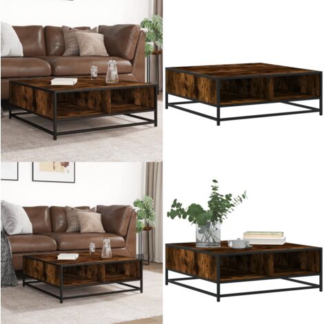 Mesa de centro madera ingeniería metal roble ahumado 80x80x30cm - Mesa de centro de madera - Mesa de centro de metal