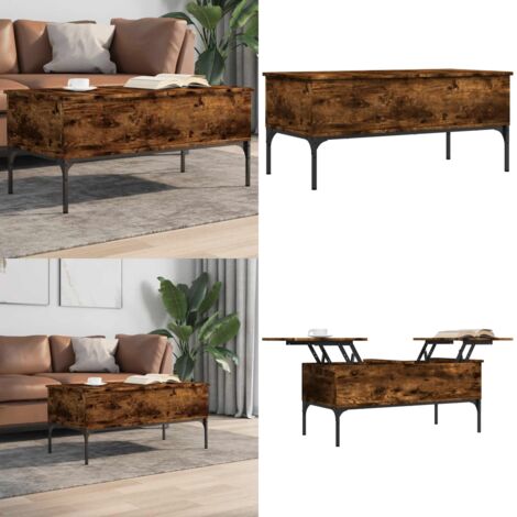 Mesa de centro madera ingeniería metal roble humo 100x50x45cm - Mesa de salón - Madera de ingeniería