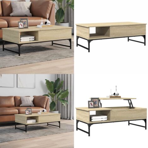 Mesa de centro madera ingeniería metal roble Sonoma 100x50x35cm - Madera de ingeniería - Mesa de salón