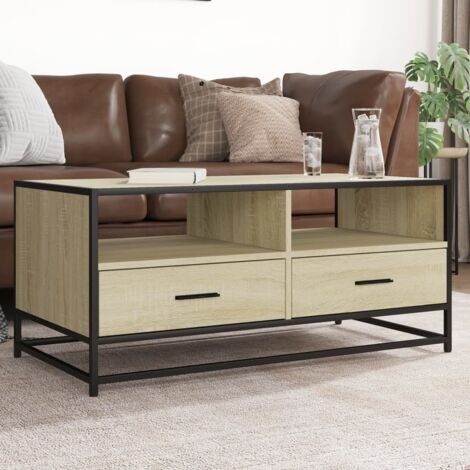 Mesa de centro madera ingeniería metal roble Sonoma 100x50x45cm vidaXL