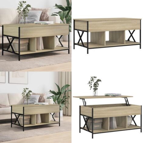 Mesa de centro madera ingeniería metal roble Sonoma 100x55x50cm - Mesa de salón - Madera de ingeniería
