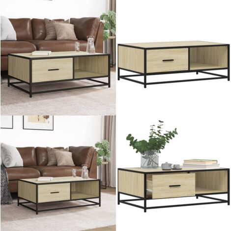 Mesa de centro madera ingeniería metal roble Sonoma 90x57x35 cm - Mesa de centro de madera - Mesa de centro de metal