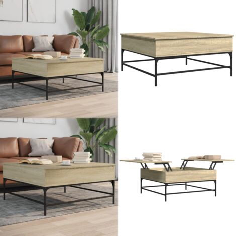Mesa de centro madera ingeniería metal roble Sonoma 95x95x45 cm - Madera de ingeniería - Mesa de salón