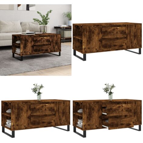 Mesa de centro madera ingeniería roble ahumado 102x44,5x50 cm - Madera contrachapada - Roble ahumado