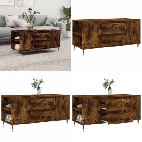 Mesa de centro madera ingeniería roble ahumado 102x44,5x50 cm - Madera contrachapada - Roble ahumado