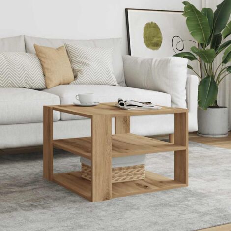 Mesa de centro madera ingeniería roble artesanal 58x58x40 cm