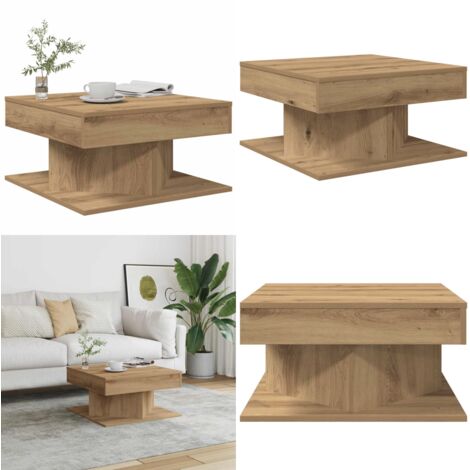 Mesa de centro madera ingeniería roble artisan 55x55x30 cm - Madera de ingeniería - Mesa de centro roble