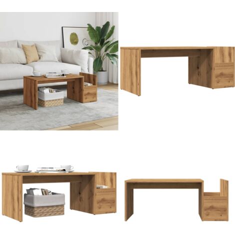 Mesa de centro madera ingeniería roble artisian 90x45x35 cm - Madera de ingeniería - Roble artesanal