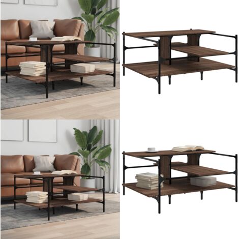 Mesa de centro madera ingeniería roble marrón 100x100x48,5 cm - Madera de ingeniería - Mesa de centro marrón
