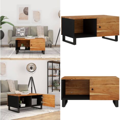 Mesa de centro madera maciza acacia y contrachapada 80x50x40 cm - Mesa de salón - Madera maciza