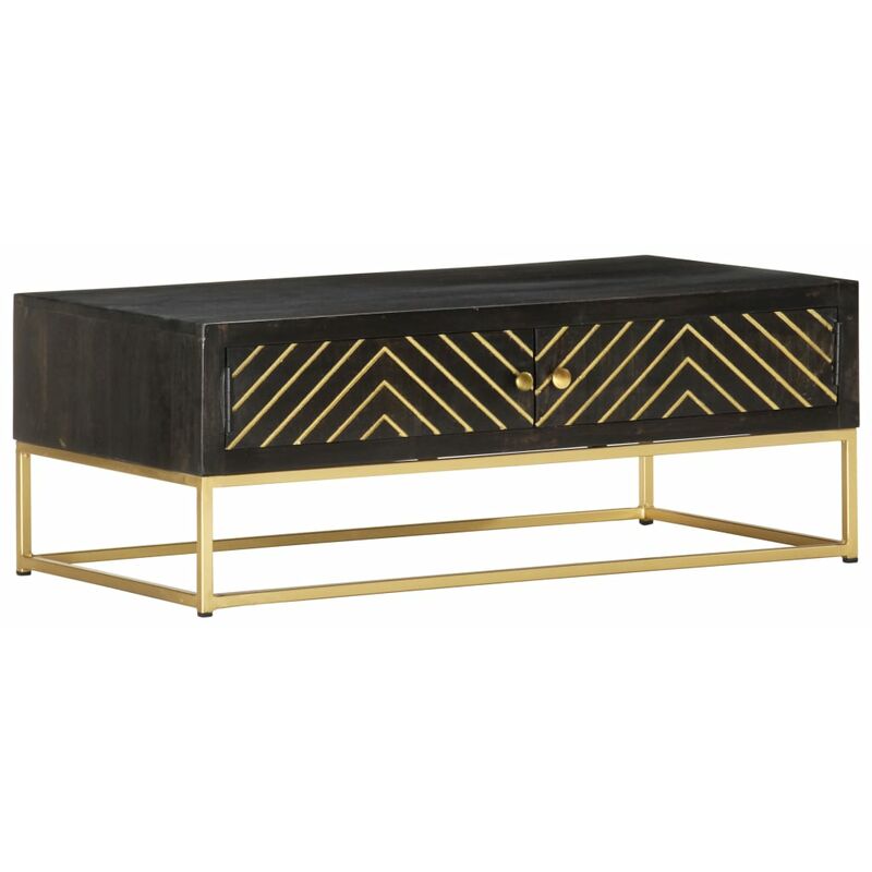 

Bh Design - Mesa de centro madera maciza de mango negro y dorado 90x50x35cm