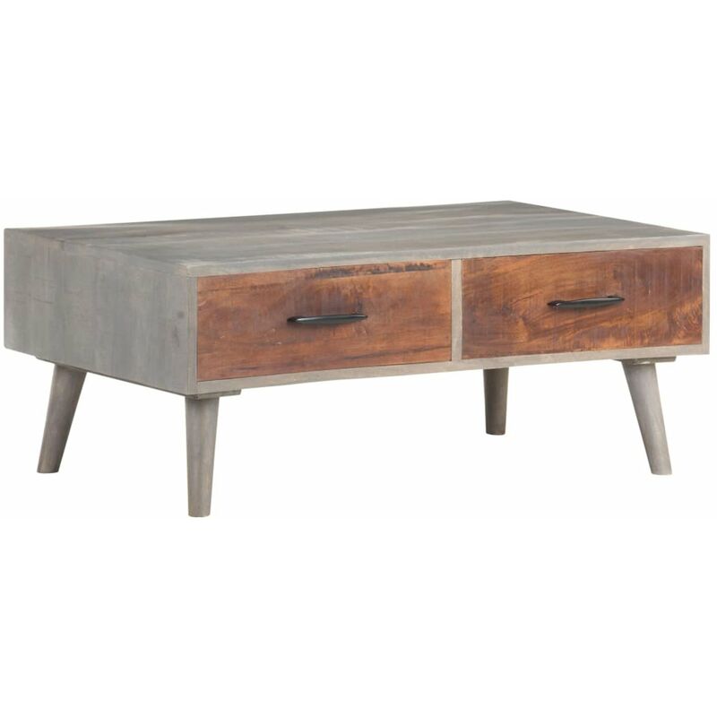 

Mesa de centro madera maciza de mango rugosa gris 100x60x40 cm