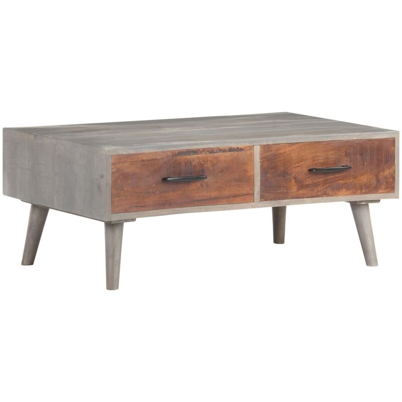 

Mesa de centro madera maciza de mango rugosa gris 100x60x40 cm - Gris
