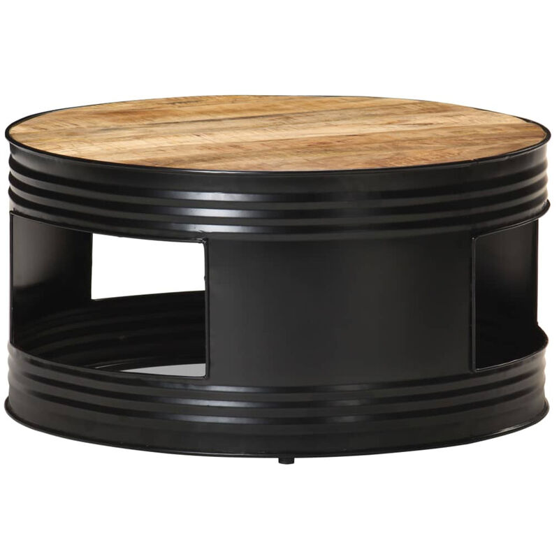 

Mesa de centro madera maciza de mango rugosa negra 68x68x36 cm