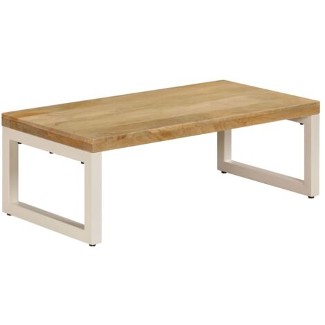 Mesa de centro madera maciza de mango y acero 100x50x35 cm