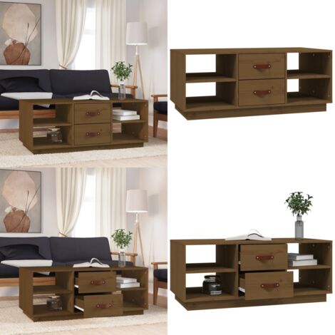 Mesa de centro madera maciza de pino marrón miel 100x50x41 cm - Madera maciza - Mesa de salón