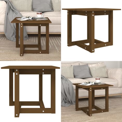 Mesa de centro madera maciza de pino marrón miel 50x50x45 cm - Madera maciza - Mesa de pino