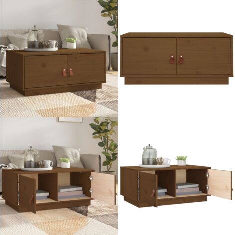 Mesa de centro madera maciza de pino marrón miel 80x50x35 cm - Madera maciza - Mesa decorativa