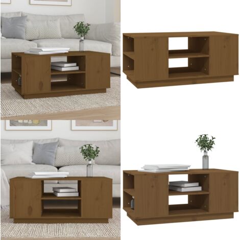 Mesa de centro madera maciza de pino marrón miel 90x49x40,5 cm - Madera maciza - Mesa de centro de pino