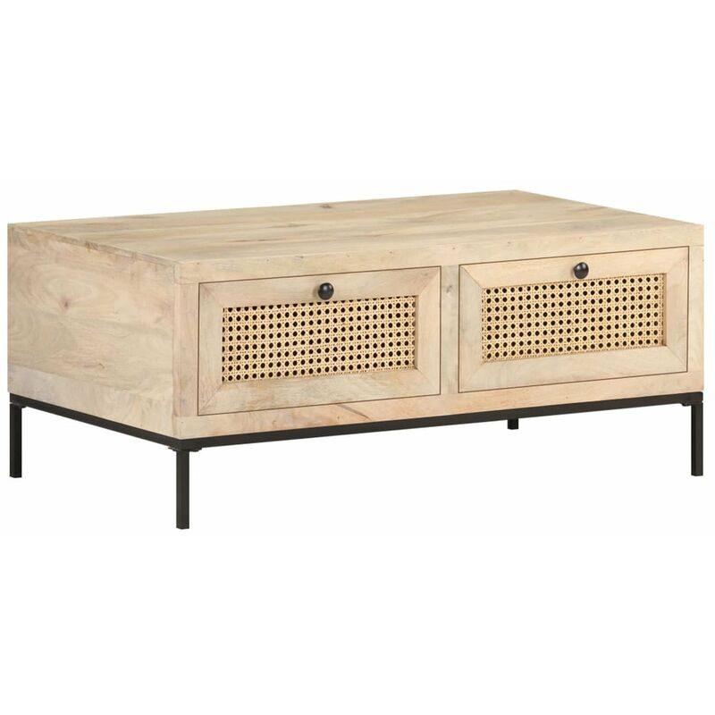 

Mesa de centro madera maciza mango y cana natural 90x50x37 cm