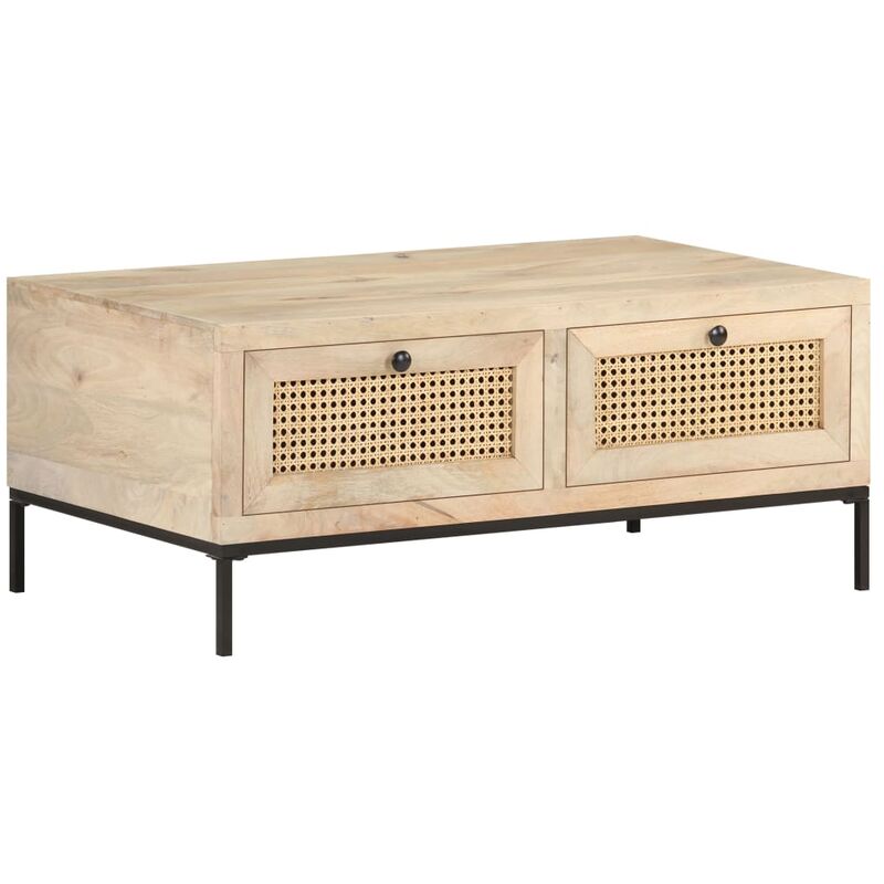 

Mesa de centro madera maciza mango y caña natural 90x50x37 cm