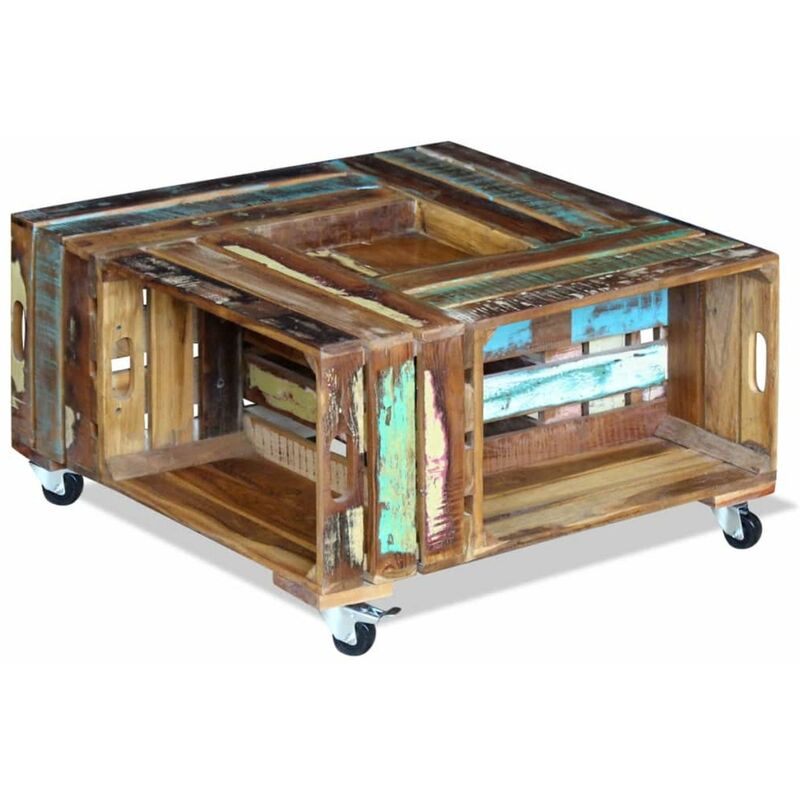 

Mesa de centro madera maciza reciclada 70x70x35 cm