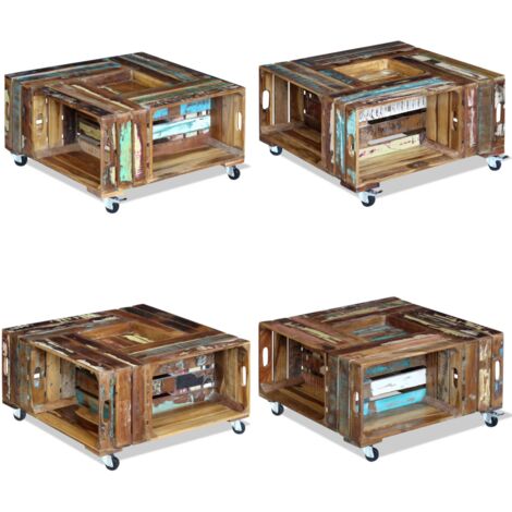 Mesa de centro madera maciza reciclada 70x70x35 cm - Madera reciclada - Mesa de salón