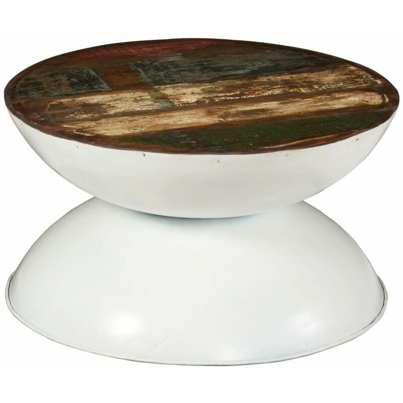 

Mesa de centro madera maciza reciclada base blanca 60x60x33 cm