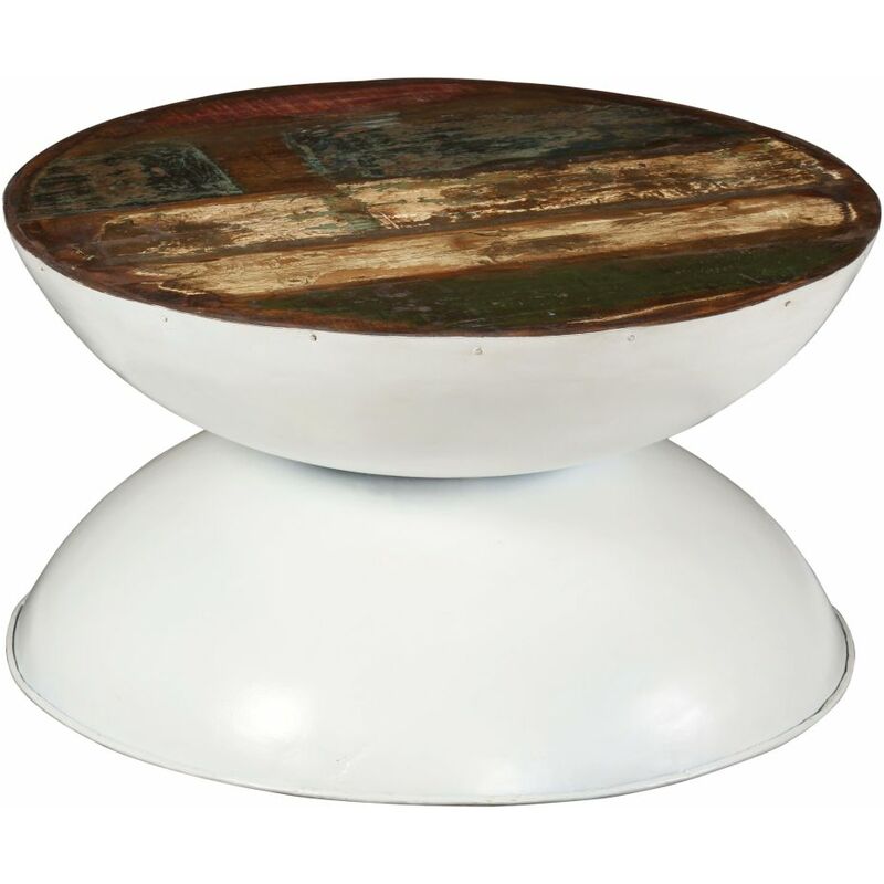 

Mesa de centro madera maciza reciclada base blanca 60x60x33 cm