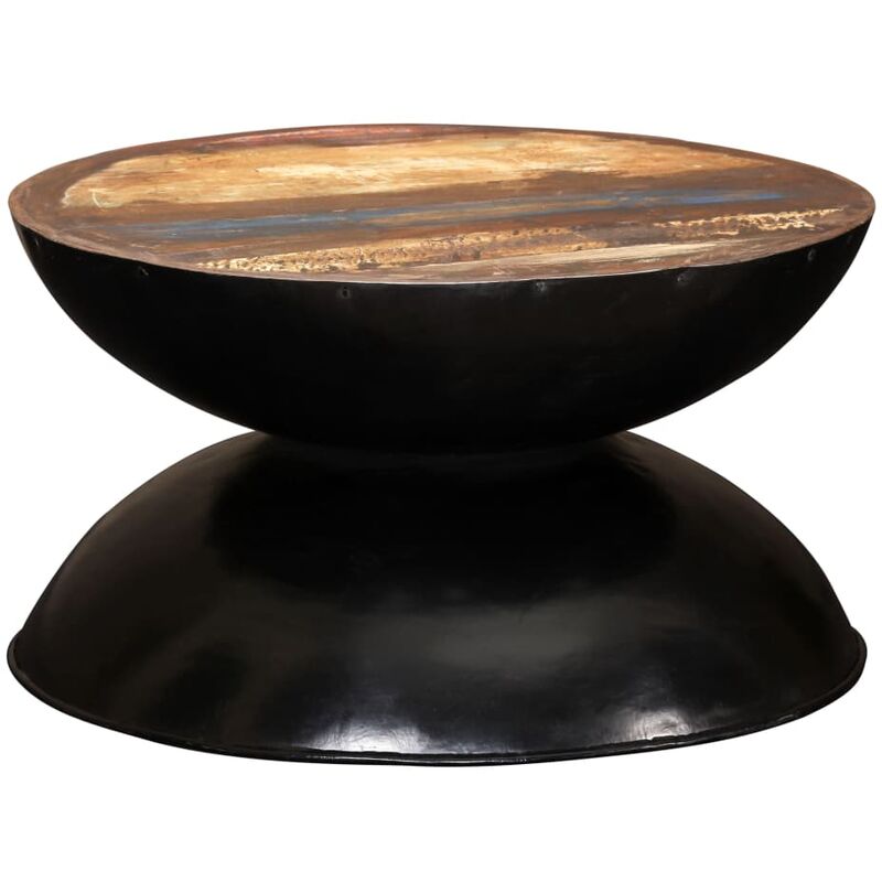 

vidaXL Mesa de centro madera maciza reciclada base negra 60x60x33 cm - Negro