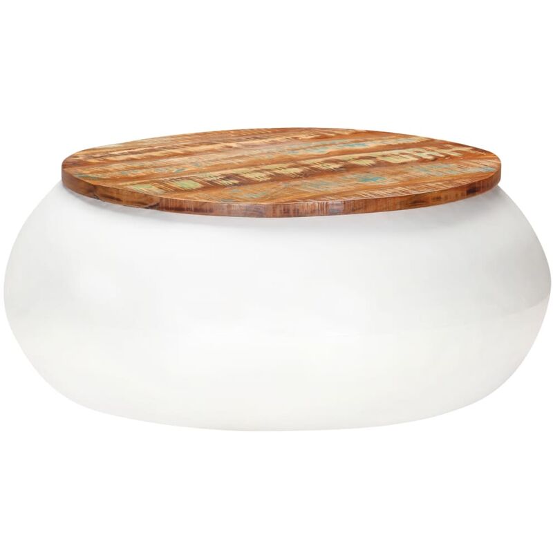 

Mesa de centro madera maciza reciclada blanca 68x68x30 cm
