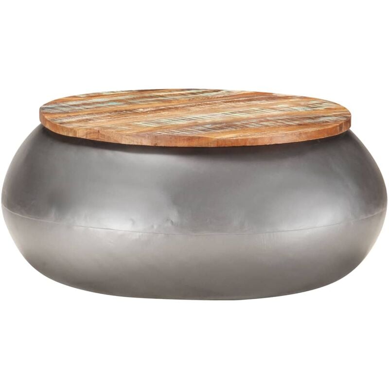 

Mesa de centro madera maciza reciclada gris 68x68x30 cm