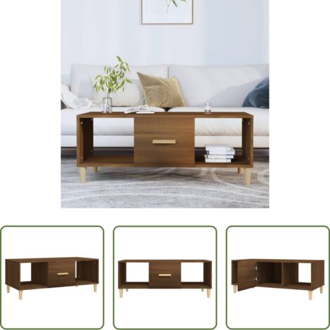 Mesa de centro madera -  Mesa de centro madera contrachapada roble marrón 102x50x40 cm