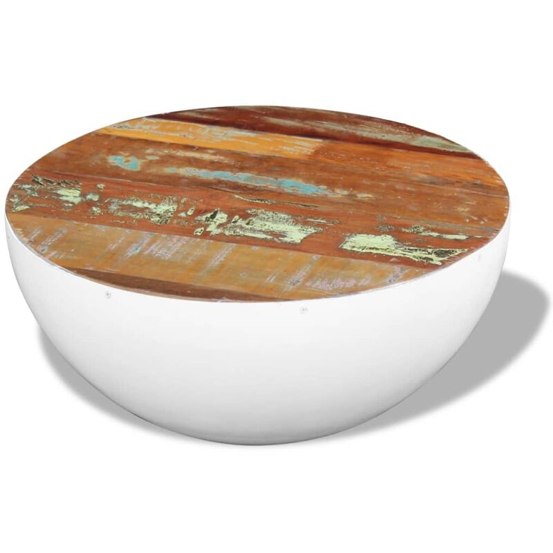 

Mesa de centro madera reciclada en forma de cuenco 60x60x30 cm - Blanco
